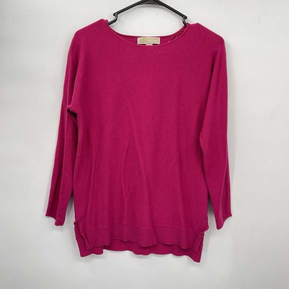 Michael Kors Small Sweater Womens Fuchsia Pink Crew Neck High-Low Side Slit Knit